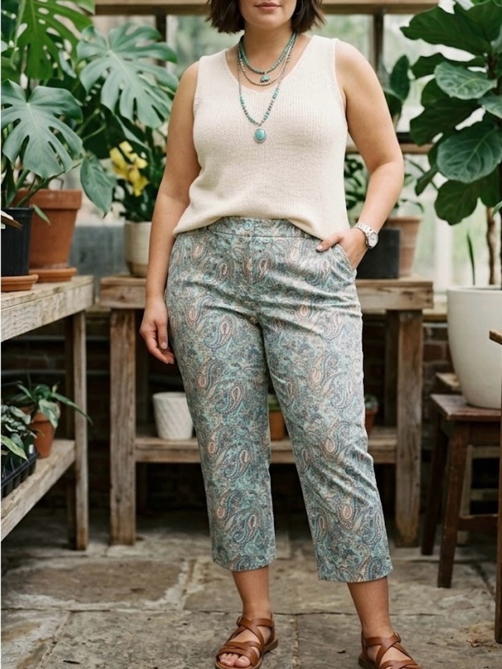 Talbots Petites Paisley Capri Pants Size 14P - Like New w/ Sealed Pockets